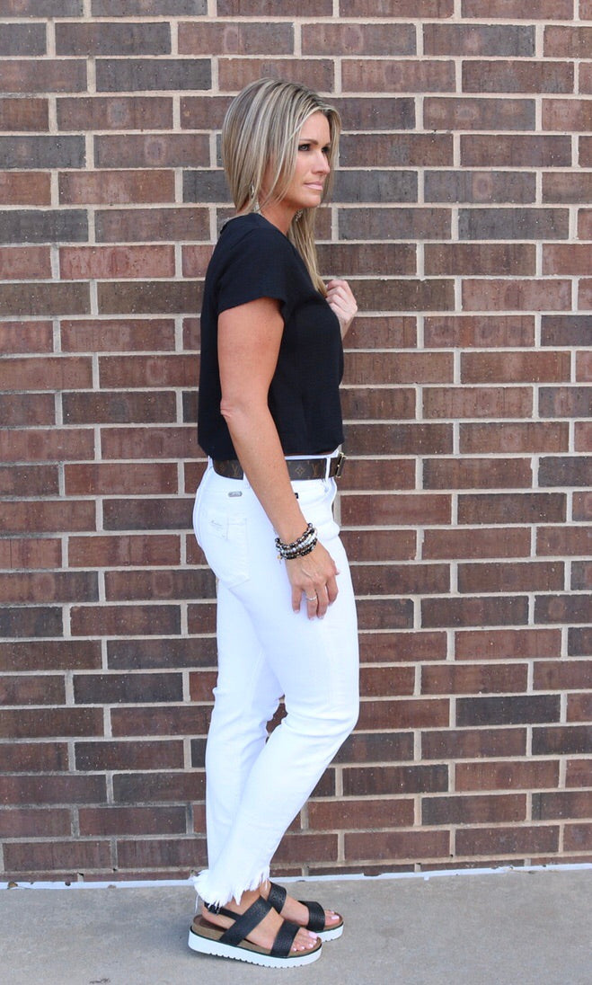 Umgee PULSE Crossover V-Neck TieBottom Wrap Slub Jersey Top