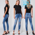 FLYING MONKEY MidRise GOLDEN BLUE Distressed Fray Hem Skinny Jeans