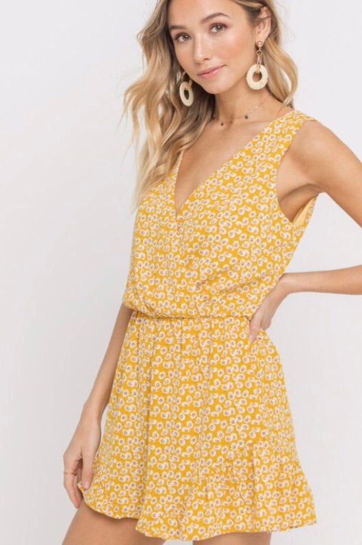 ILLUSTRIOUS Floral Crossover RuffleHem Short Romper