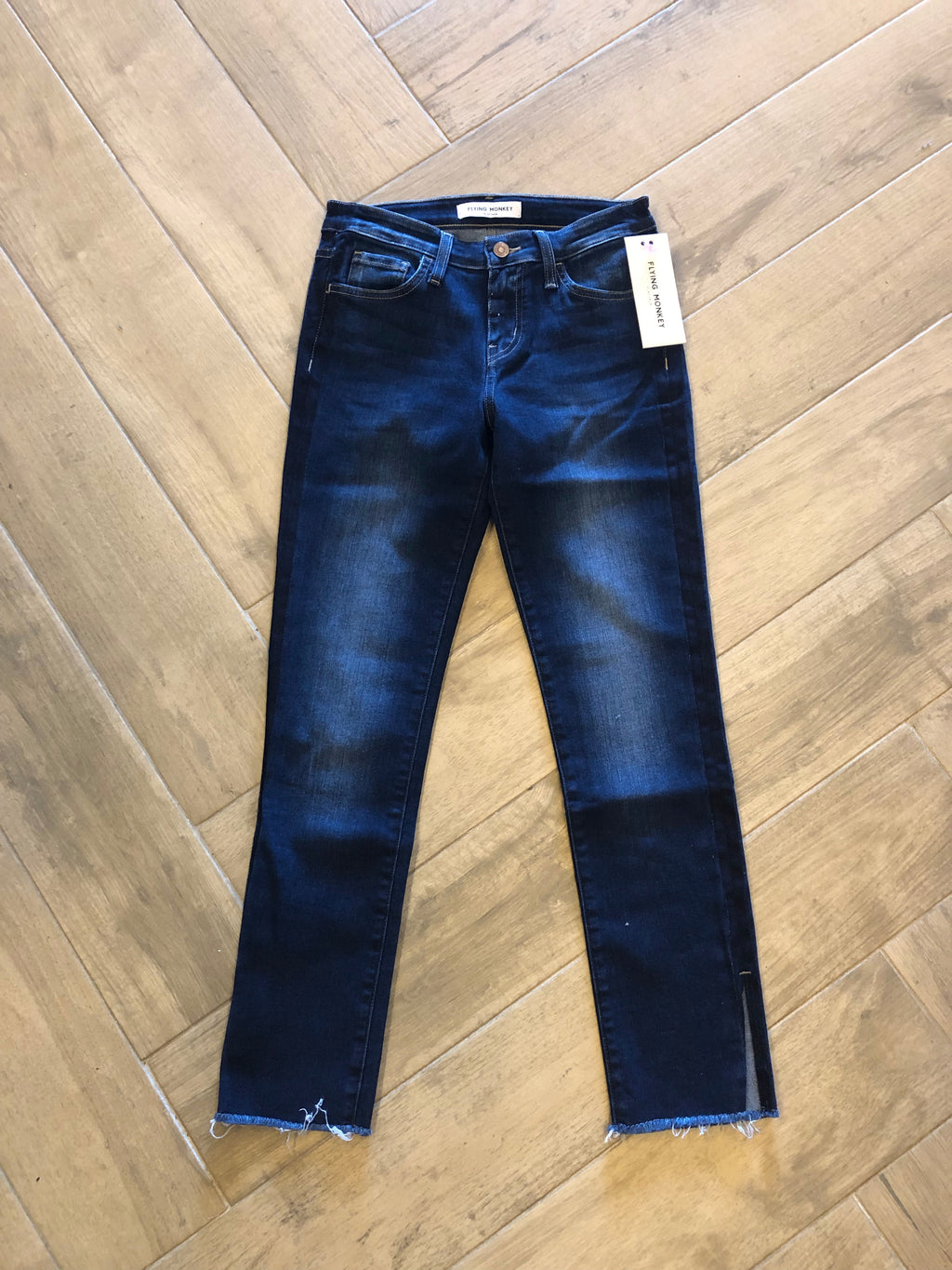 FLYING MONKEY MidRise DARK CASTOR Tux-Stripe SideSlit Jeans