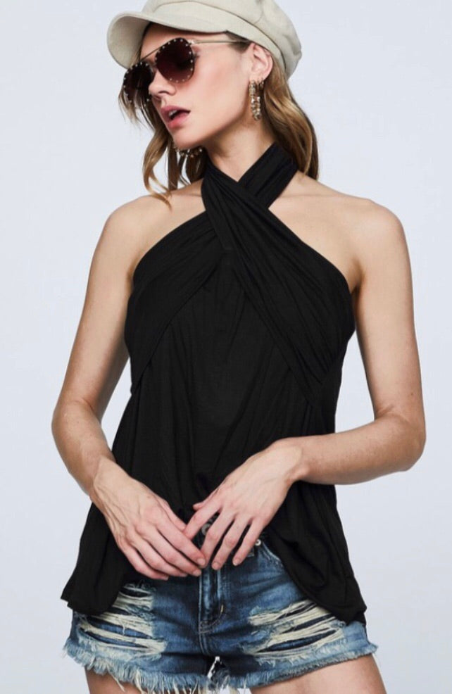 Bibi LINGERS CrossNeck Halter Tube JerseyKnit Top