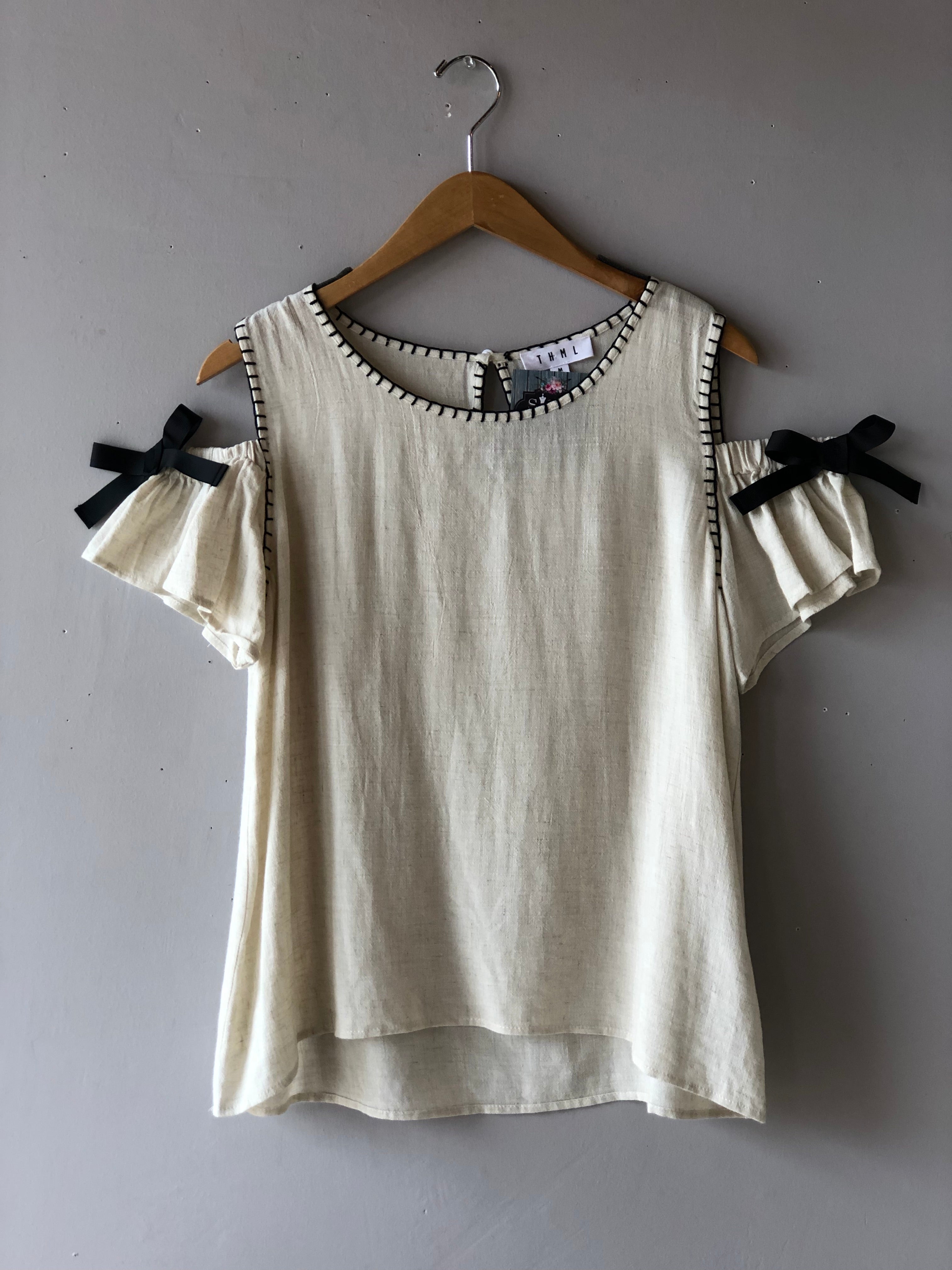 IMPERIAL ColdShoulder Bow Sleeve WhipStitch