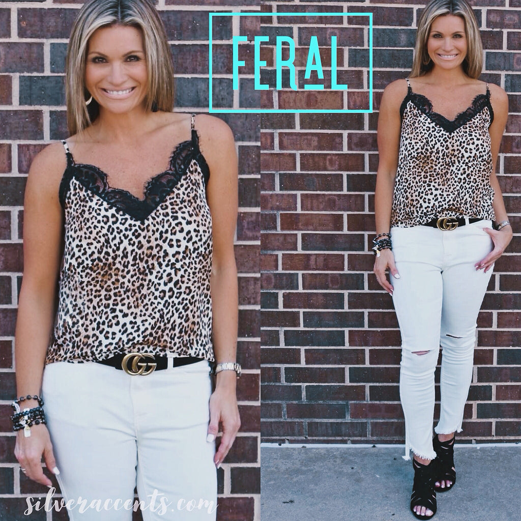 Eesome FERAL Leopard Lace Trim Cami Top