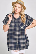 ENCOUNTER Plaid/ Floral Border Navy Top
